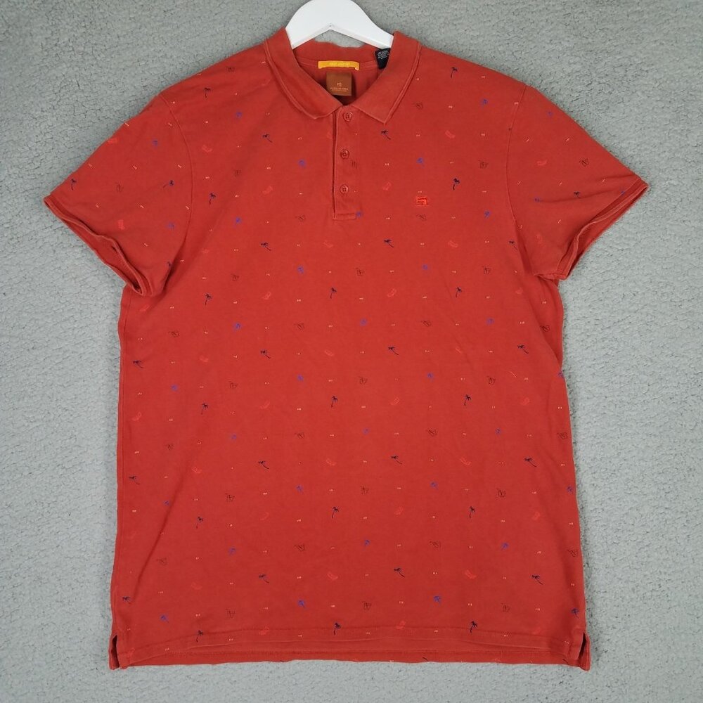 Scotch & Soda Polo Shirt Adult XL Pique Palm Trees Beach Resort Travel Orange